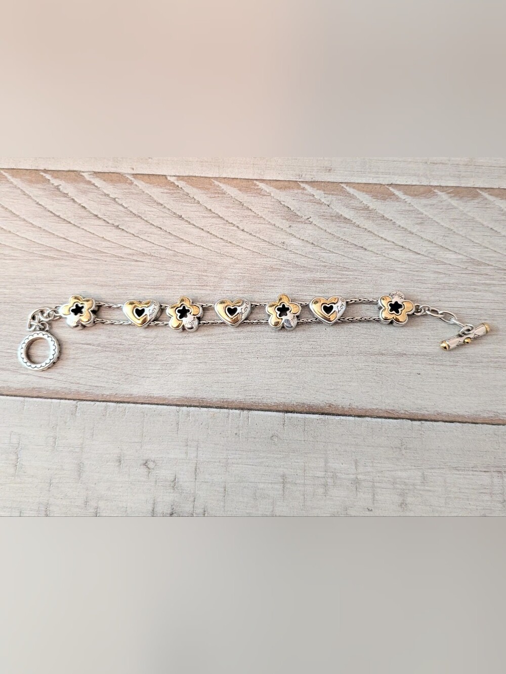 Brighton Silver Heart Flower Gold 2-stride Slide Bracelet